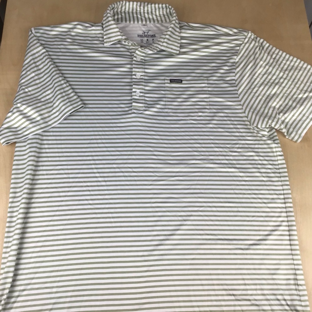 Fieldstone Mens XL Performance Golf Polo Shirt Stretch Striped Green